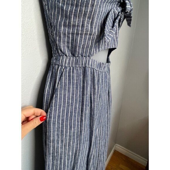 Abercrombie & Fitch Striped Jumpsuit Romper SZ S Wide Legs Linen Pockets - Picture 6 of 14